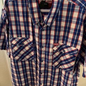 Men’s,used,DIXXON BAMBOO, victory button up shirt, red white & blue.